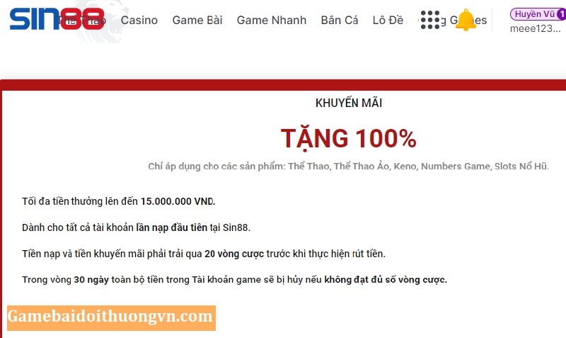 Chương trình khuyến mãi 100% giá trị tiền nạp cực khủng