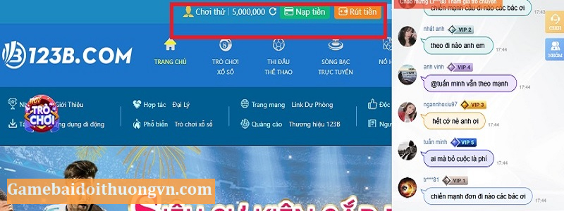 Khi nhấn chơi thử anh em sẽ có ngay 5.000.000 VNĐ để chơi game