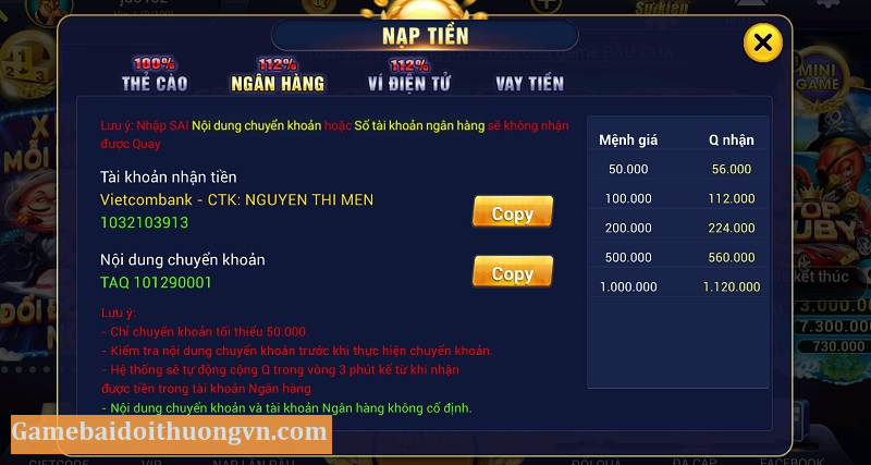 Nạp tiền nhanh chóng tại cổng game bài đổi thưởng online 