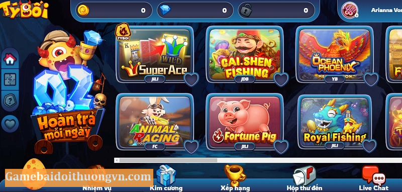 Giao diện của cổng game bài Tý Bối rất thu hút người chơi