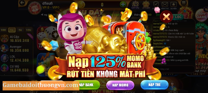 Nạp tiền rút tiền không mất khoản phí nào tại cổng game