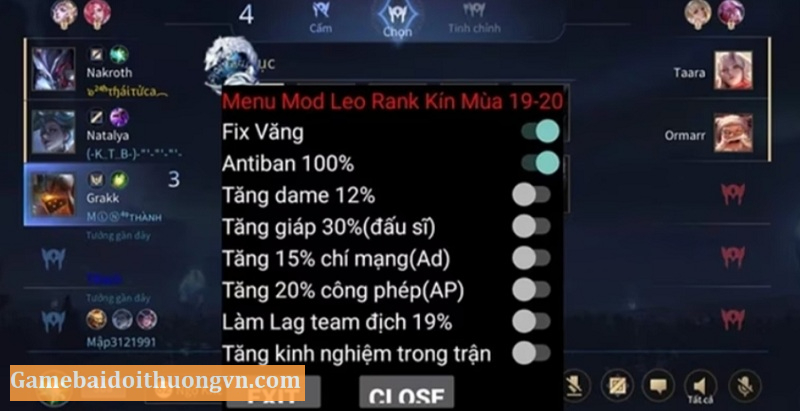 Bảng menu hack mùa 23